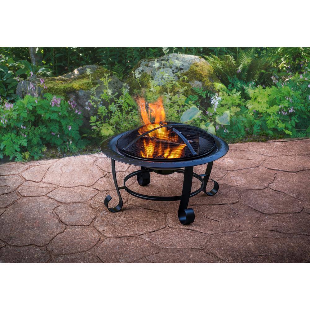 Pleasant Hearth Providence 30 in. x 20 in. Round Steel Wood Burning Fire Pit in Black with Poker OFW760R