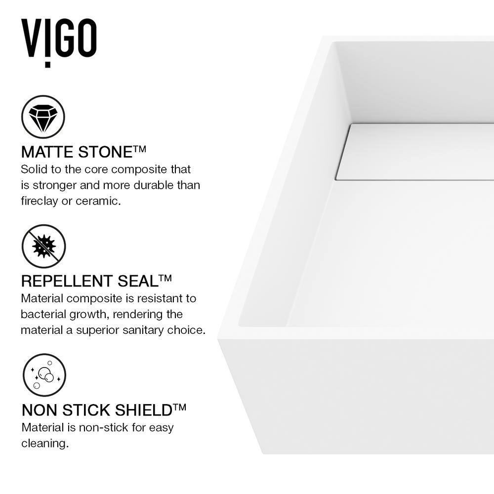 VIGO Montauk Modern White Matte Stone 18 in. L x 13 in. W x 5 in. H Rectangular Vessel Bathroom Sink VG04023