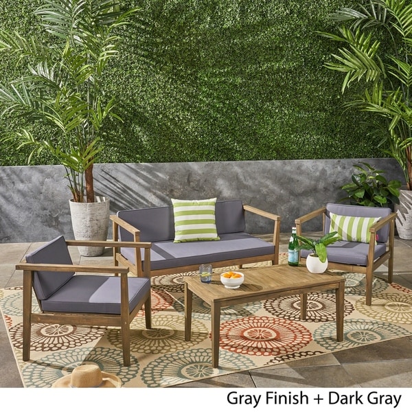 Newbury Outdoor 4Seater Acacia Wood Chat Set with Coffee Table by Christopher Knight Home