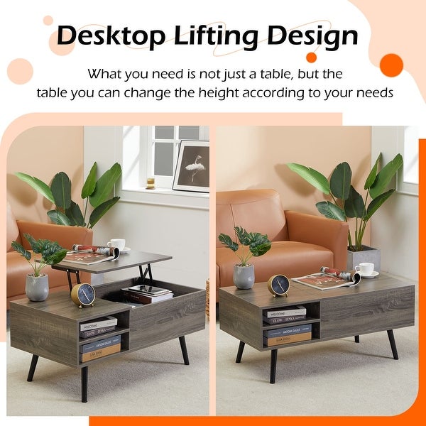 39.4 Inch Lift Top Center Table with Hidden Storage Compartment Coffee Table Wooden Rectangle Sofa Table with Storage Shelf