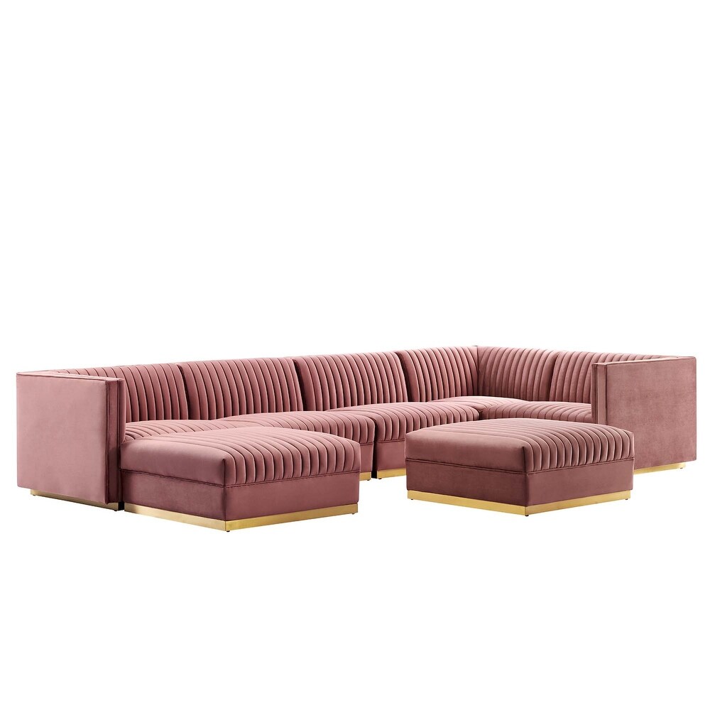 Sanguine Channel Tufted Performance Velvet 7 Piece Right Facing Modular Sectional Sofa