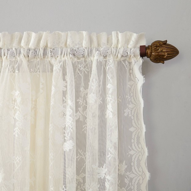 Set Of 2 38 quot x58 quot Alison Floral Lace Sheer Rod Pocket Kitchen Curtain Tier Ivory No 918