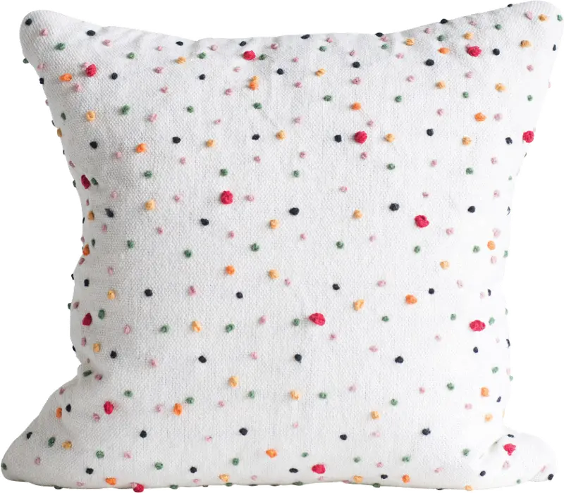 Cotton Throw Pillow with Multi Color French Knots