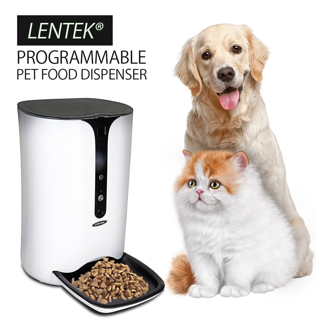 Lentek Smart Pet Feeder with 720p HD Video， 2-Way Audio， 200 oz. Programmable WiFi Cat or Dog Food Dispenser， Schedule Mealtimes， Automatic Portion Control， Free App for iPhone and Android Smartphone