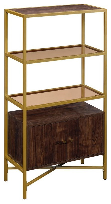 Sauder Harper Heights 3 Glass Shelf Bookcase in Rich Walnut and Gold   Contemporary   Bookcases   by Homesquare  Houzz