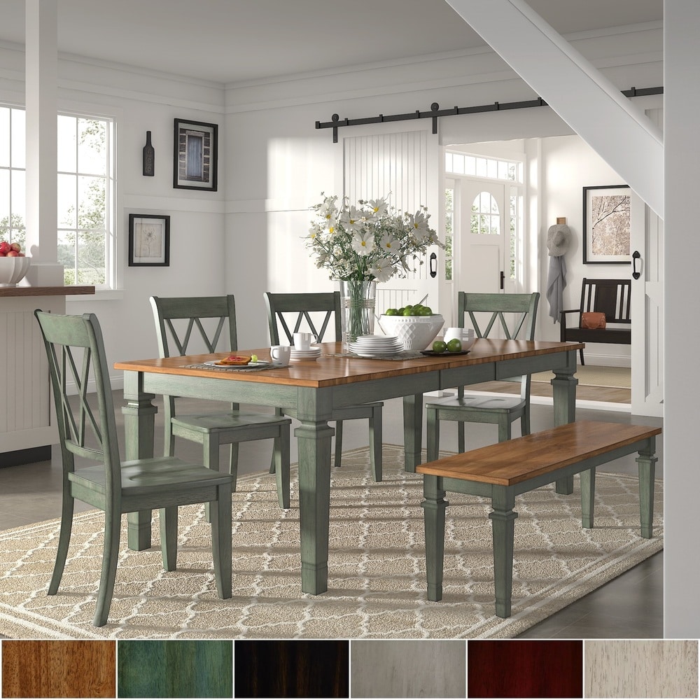 Elena Antique Sage Green Extendable Rectangular Dining Set   Double X Back by iNSPIRE Q Classic