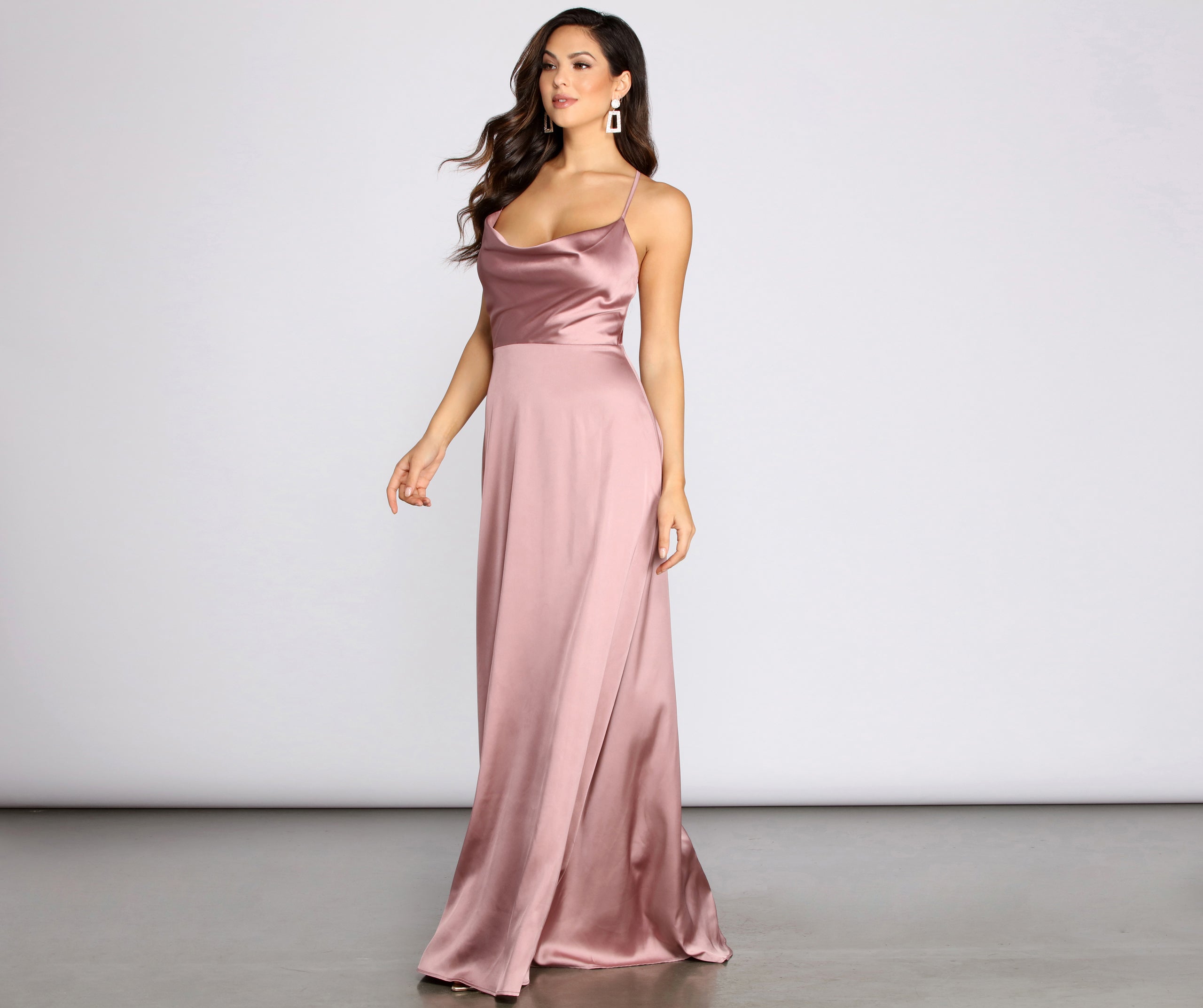 Tierra Cowl Neck Satin A-Line Dress