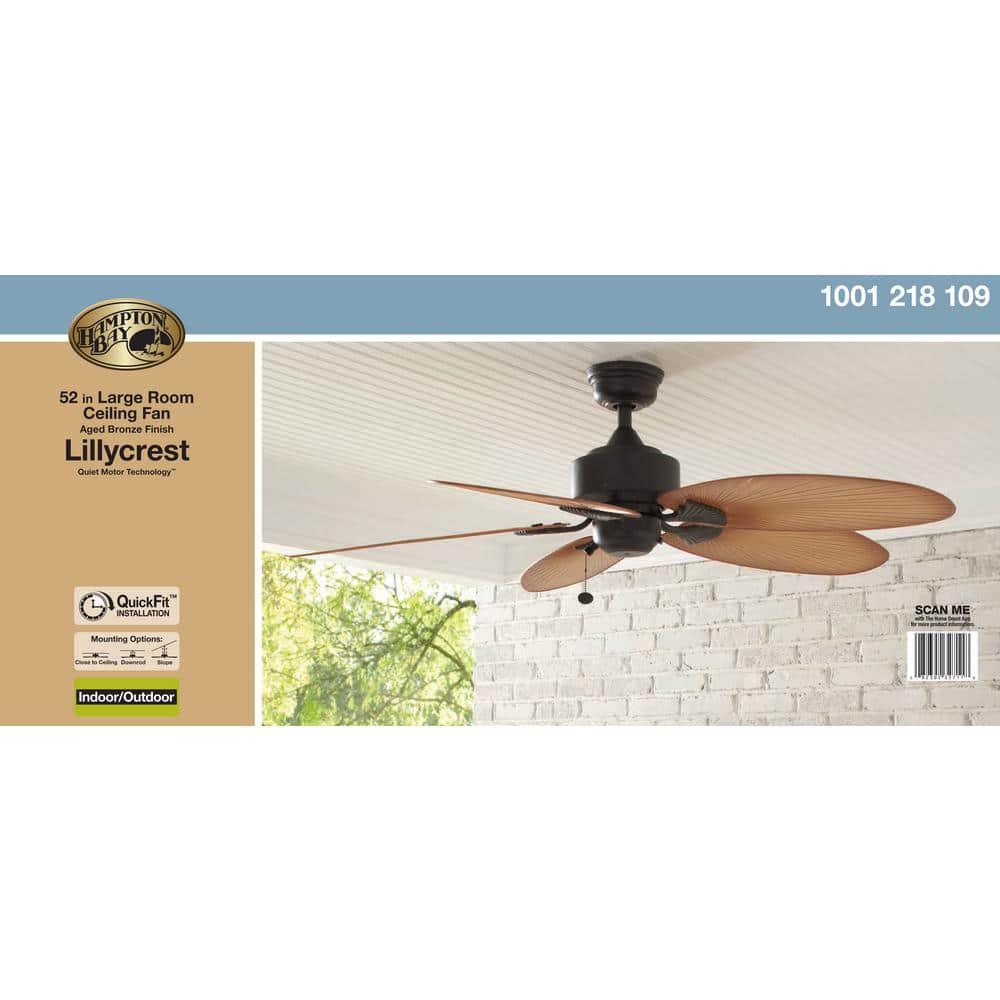 Hampton Bay Lillycrest 52 in IndoorOutdoor Aged Bronze Ceiling Fan with Downrod and Reversible Motor Light Kit Adaptable