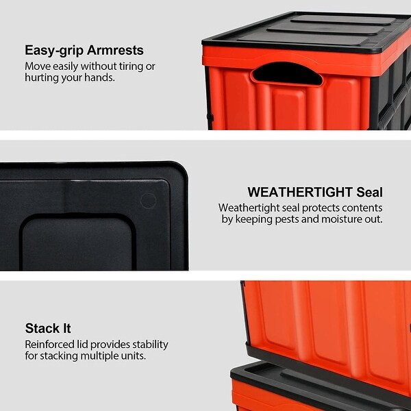 2-Pack Collapsible Plastic Storage Bins 50L Organizer Box Stackable Utility Crates with 2 Waterproof Bag and Lids