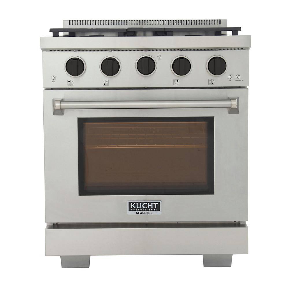 Kucht Professional 30 in. 4.2 cu. ft. Propane Gas Range with Power Burner Convection Oven in Stainless Steel with Black Knobs KFX300LP-K