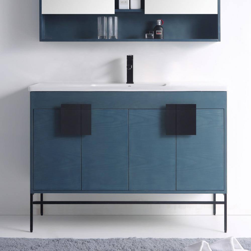 FINE FIXTURES Shawbridge 48 in. W x 18.11 in. D x 33.5 in. H Bath Vanity in French Blue with Ceramic Vanity Top in White SH48FB-SHHA2SB