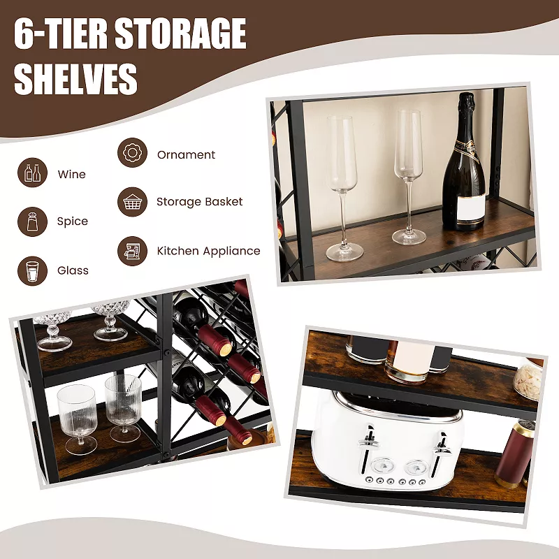 Industrial Floor Wine Rack With 3 Rows Of Stemware Racks