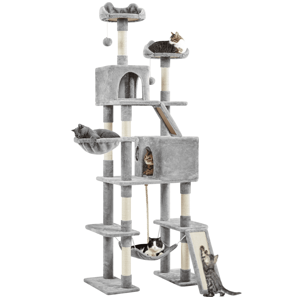 SMILE MART 82.5″ H Multi Level Large Cat Tree with 2 Cozy Condos for Indoor Small/Medium Cats, Light Gray