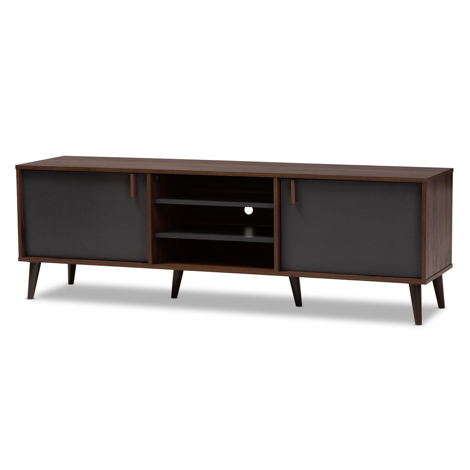 Baxton Studio Samuel Mid-Century Modern TV Stand - Brown and Dark Grey