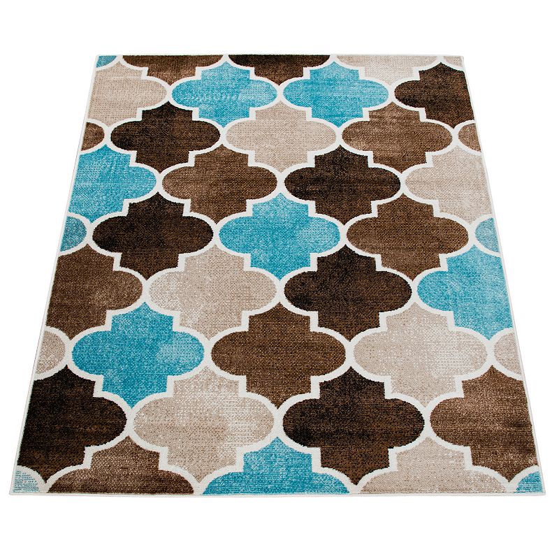 Colorful Area Rug Modern Moroccan Pattern with Blue Accents