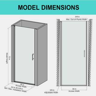 ES-DIY 34-35 in. W x 72 in. H Pivot Frameless Shower Door in Chorme Finish with Clear Glass KJSD3472P