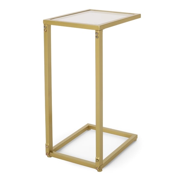 Bagan Modern Glam Glass Top C-Shaped Side Table by Christopher Knight Home - 11.50