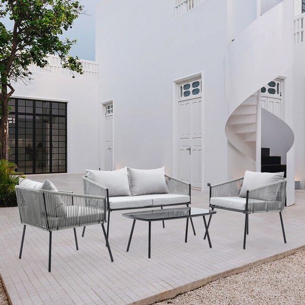 4-Piece Rope Outdoor Chat Set Patio Sofa with Cusions - Overstock - 35762598