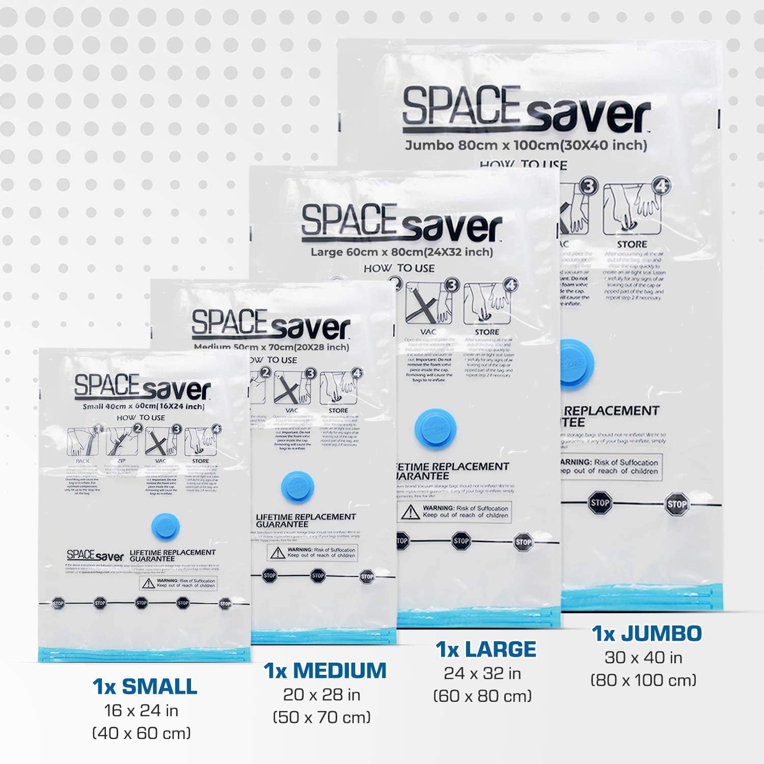 Spacesaver Premium Vacuum Storage Bags. 80% More Storage! Hand-Pump for Travel! Double-Zip Seal and Triple Seal Turbo-Valve for Max Space Saving! (Variety 4)