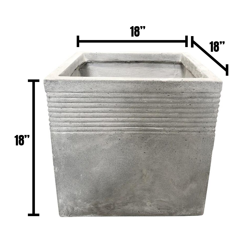 Durx litecrete Lightweight Concrete Square Stripped Light Grey Planter Large   17.7'x17.7'x17.7'