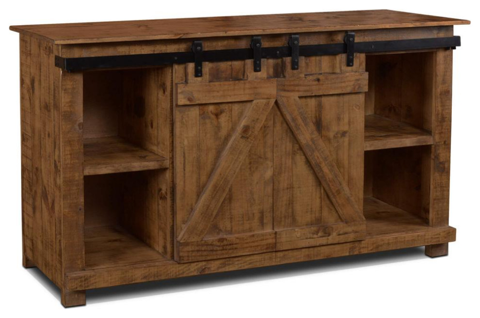 Stowe 60 in. Rustic Brown TV Stand Fits TV  x27s up to 70 in. with Cable Management   Industrial   Entertainment Centers And Tv Stands   by BisonOffice  Houzz