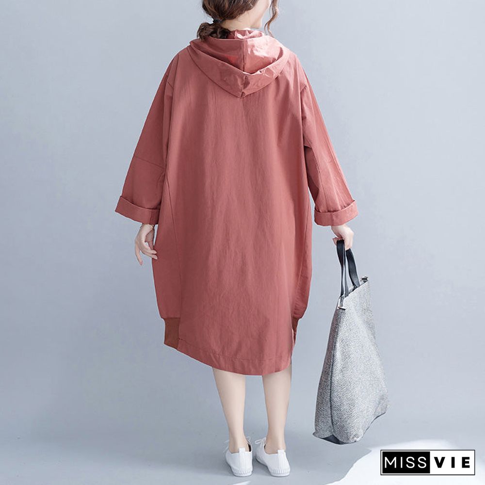 Brand Plus Size Women Lady Hooded Female Casual Loose Dress