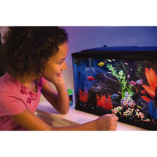 GloFish Plant Aquarium Décor， Purple and Pink Large， Fluorescent Under Blue LED Light