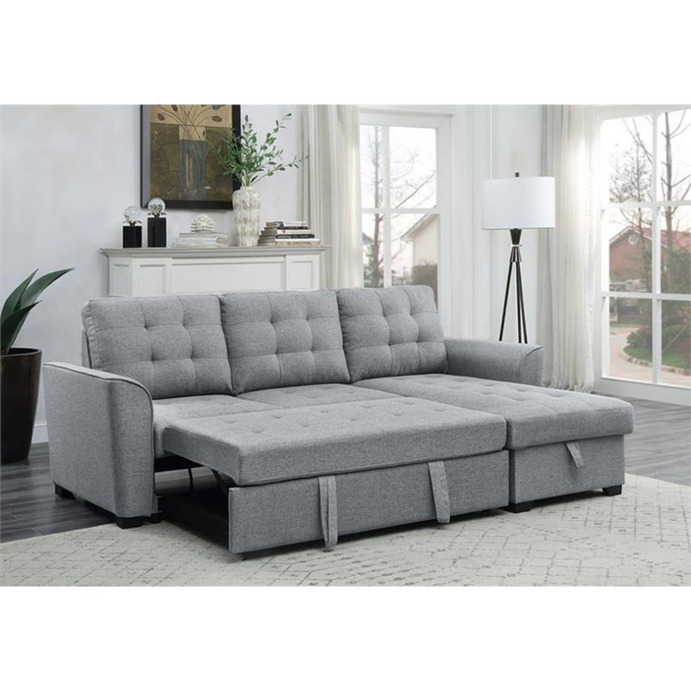 Avery Light Gray Fabric Sleeper Sectional Sofa with Reversible Storage Chaise   Contemporary   Sectional Sofas   by Homesquare  Houzz