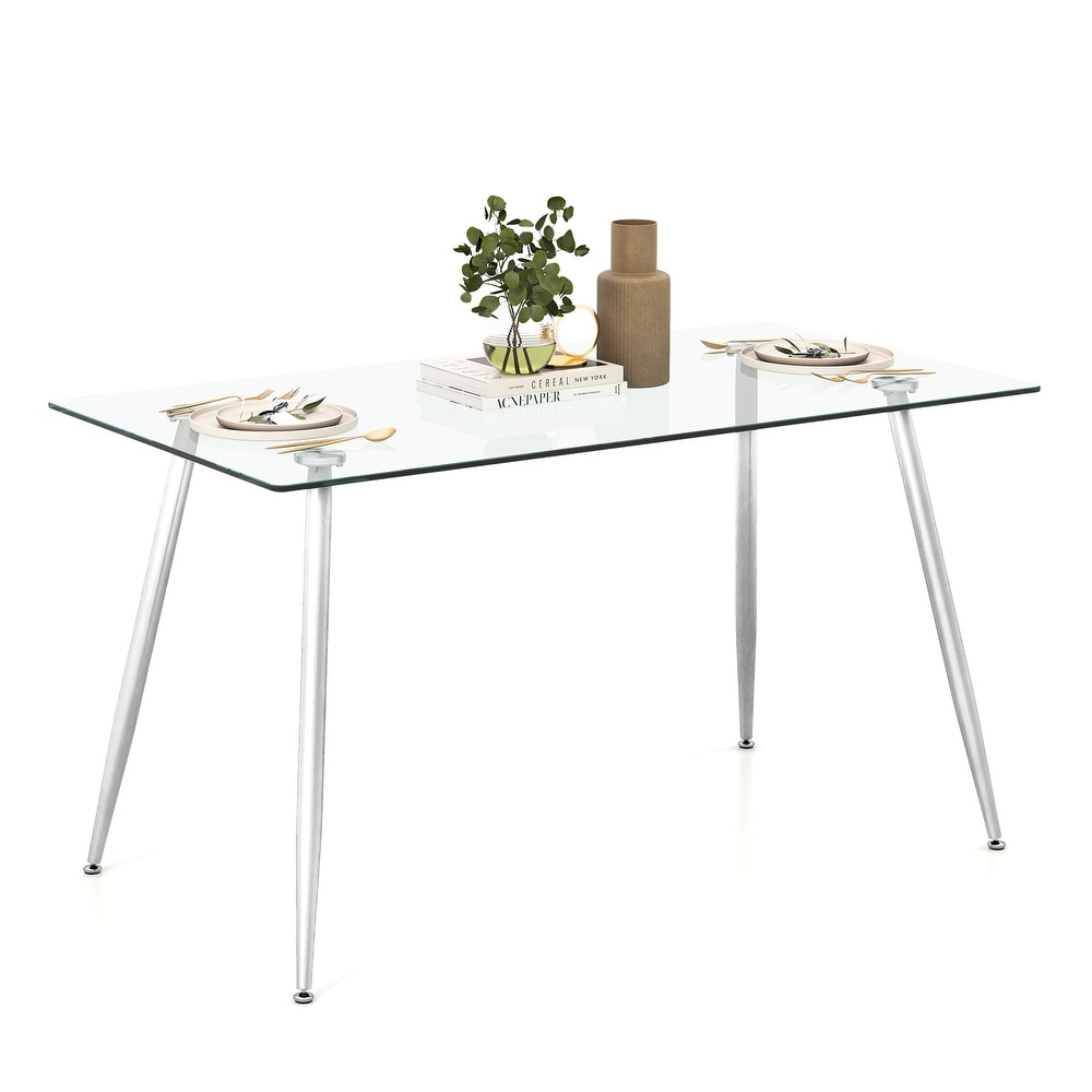 Modern Glass Rectangular Dining Table with Metal Legs   51\