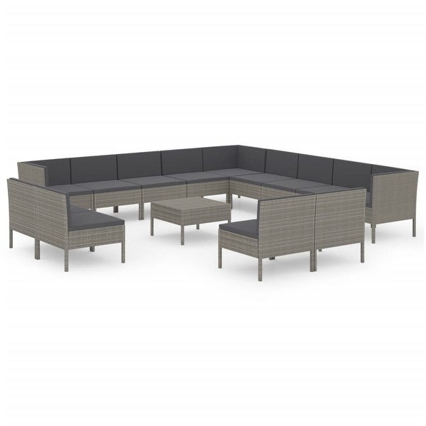 14 Piece Patio Lounge Set with Cushions Poly Rattan Gray - Overstock - 36364626