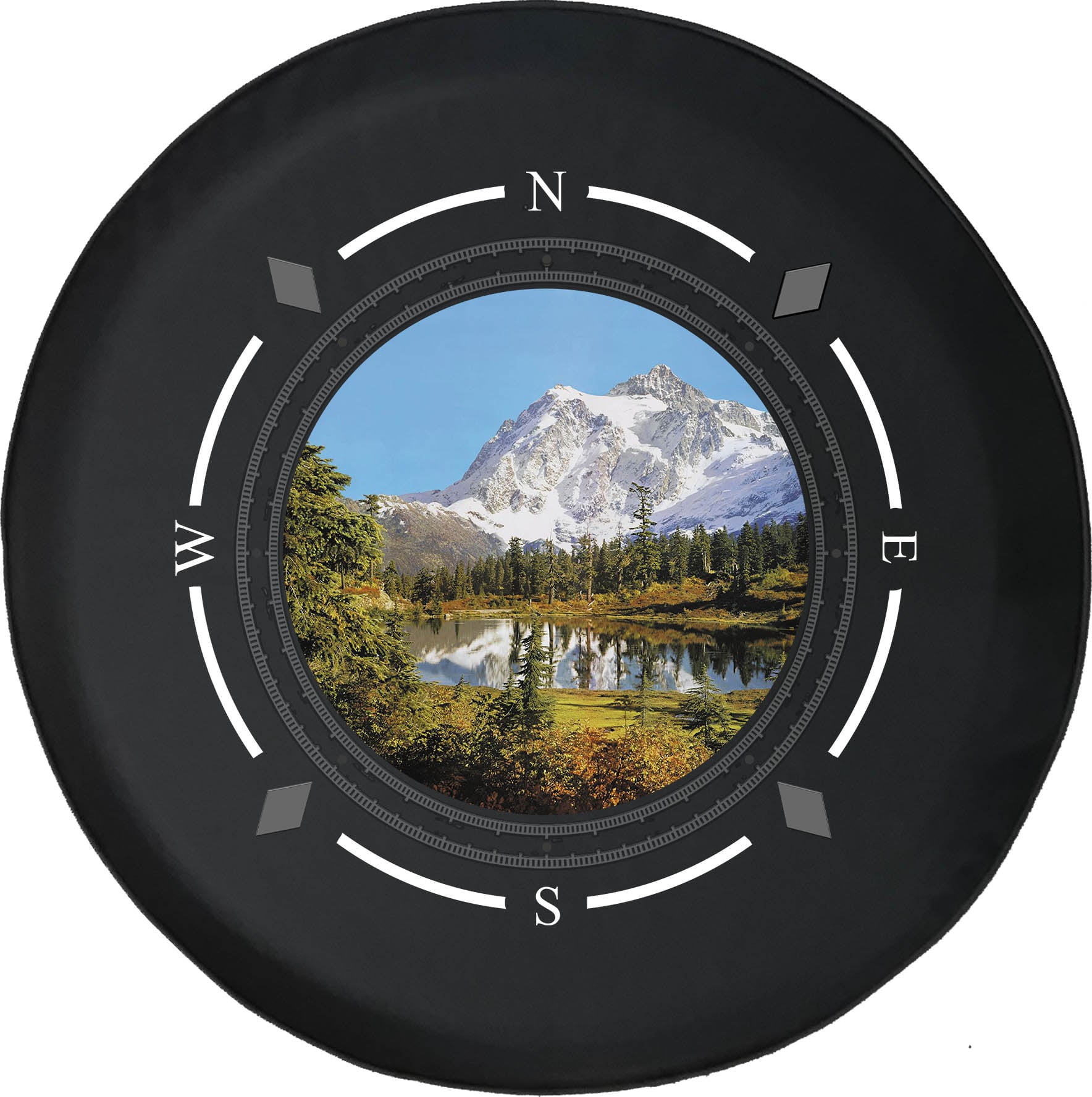 Spare Tire Cover Compass Snowy Mountain Pine Forest Calm Lake Wheel Covers Fit for SUV accessories Trailer RV Accessories and Many Vehicles