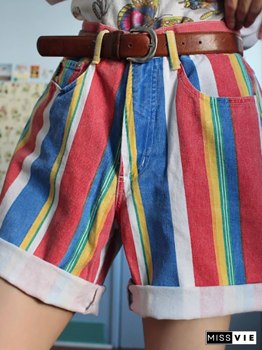 Summer Rainbow Striped Shorts