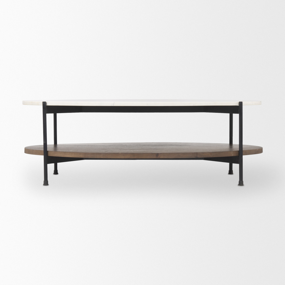 Larkin White Marble Top With Dark Brown Wood Shelf Round Coffee Table   Modern   Coffee Tables   by Mercana  Houzz