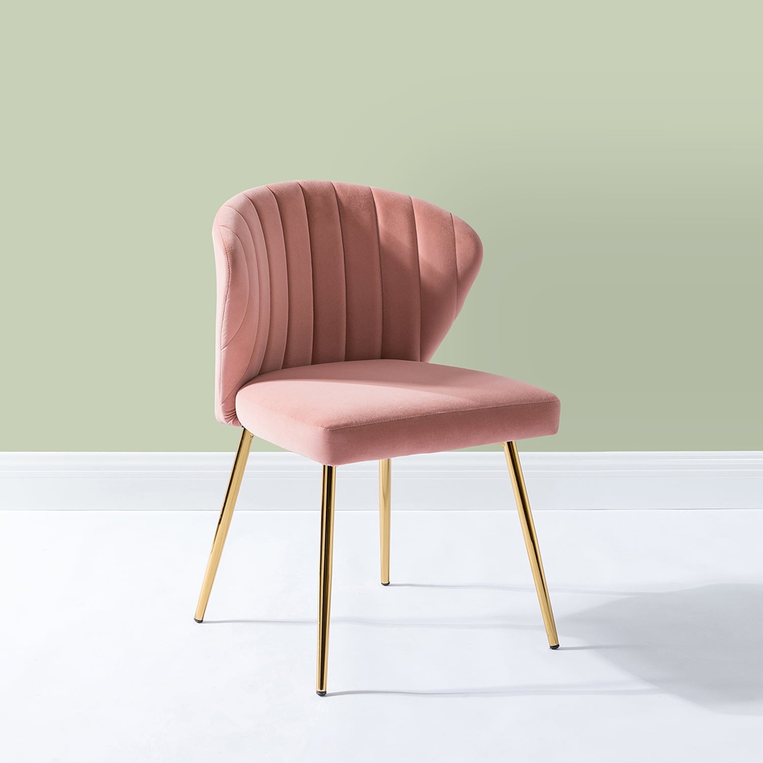 14 Karat Home Modern Luna Wingback Accent Chair Dining chairs with Gold metal Legs and Pink Back