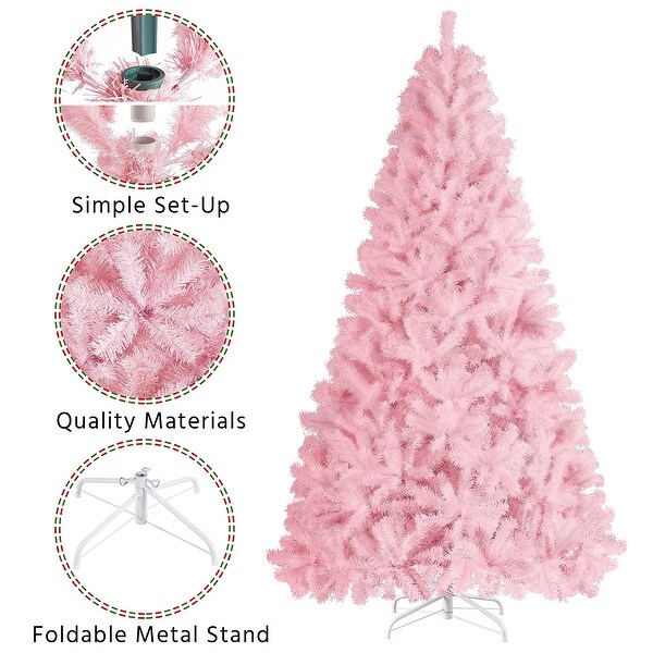 7.5ft Pink Artificial Christmas Pine Tree Seasonal Holiday Carnival Party Decoration with 1539 Branch Tips and Foldable Stand