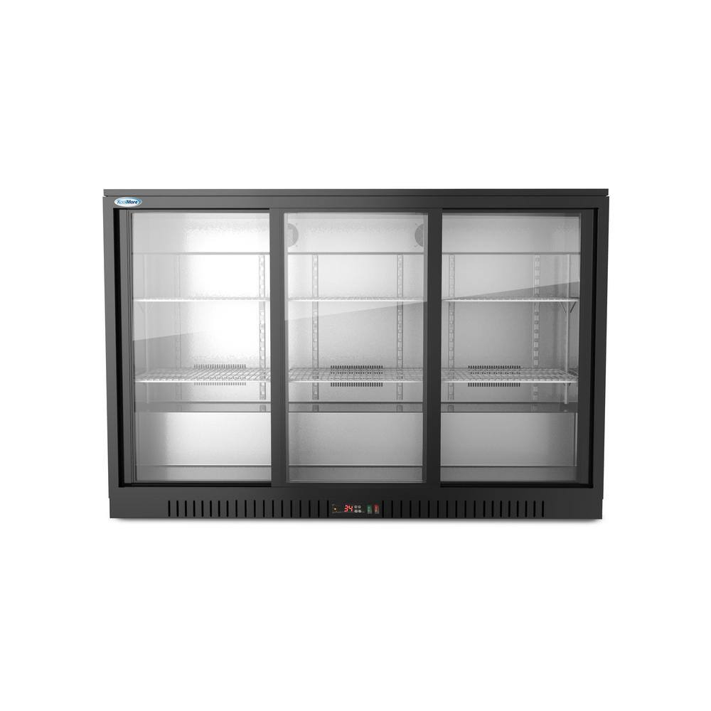 Koolmore 53 in. W 11.3 cu. ft. Commercial 3 Glass Sliding Door Counter Height Back Bar Cooler Refrigerator in Black CT53-3L-BK