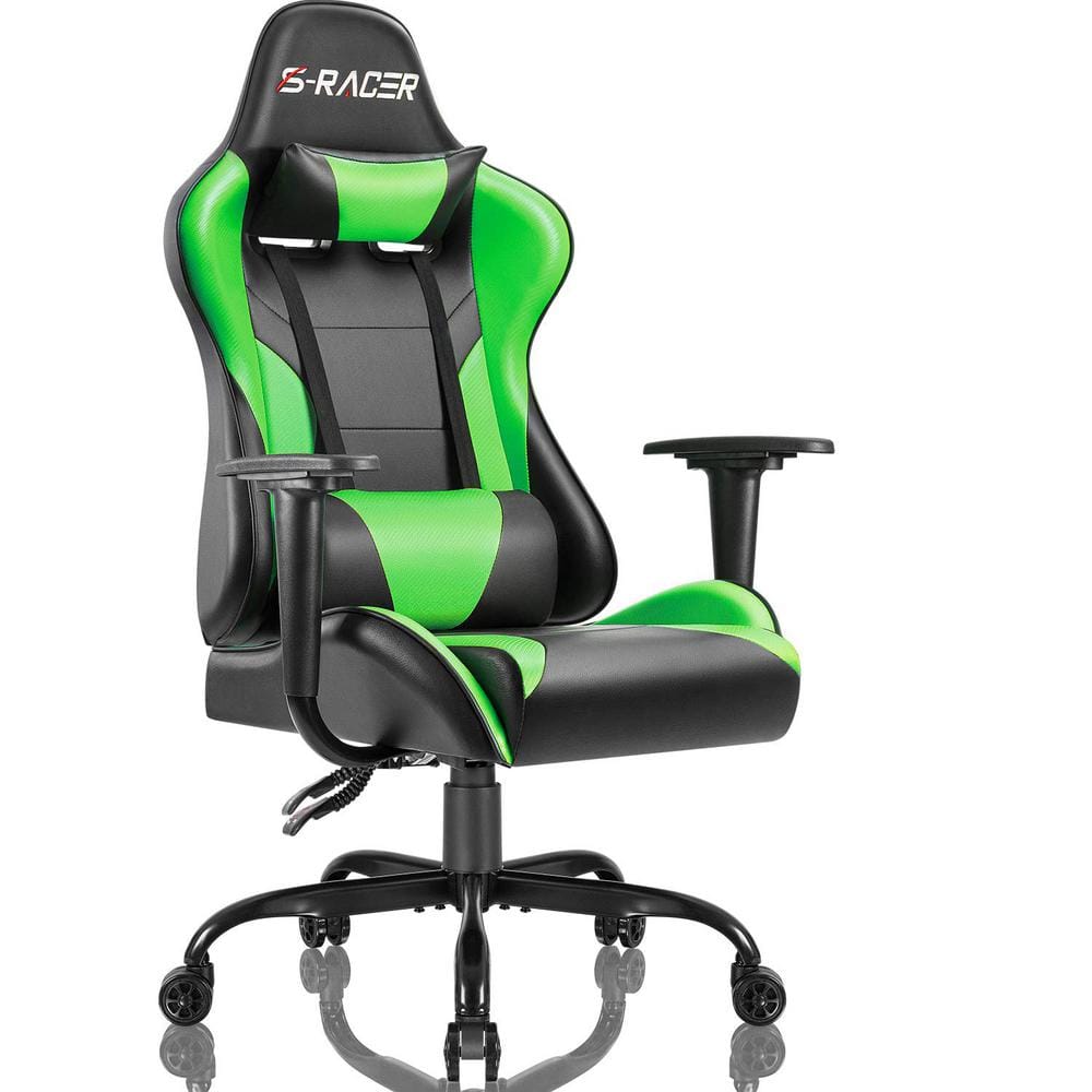 LACOO Gaming Chair High Back Racing Computer Chair PU Leather Adjustable Seat Height Swivel Chair with Headrest(Green) T-OCRC8S79