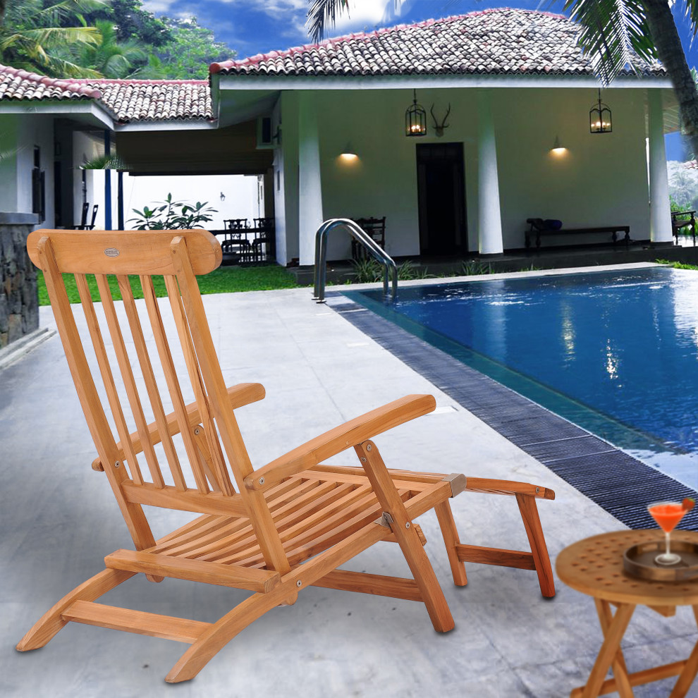 Teak Wood Titanic Outdoor Patio Steamer Chair made from A Grade Teak Wood   Transitional   Outdoor Chaise Lounges   by Chic Teak  Houzz