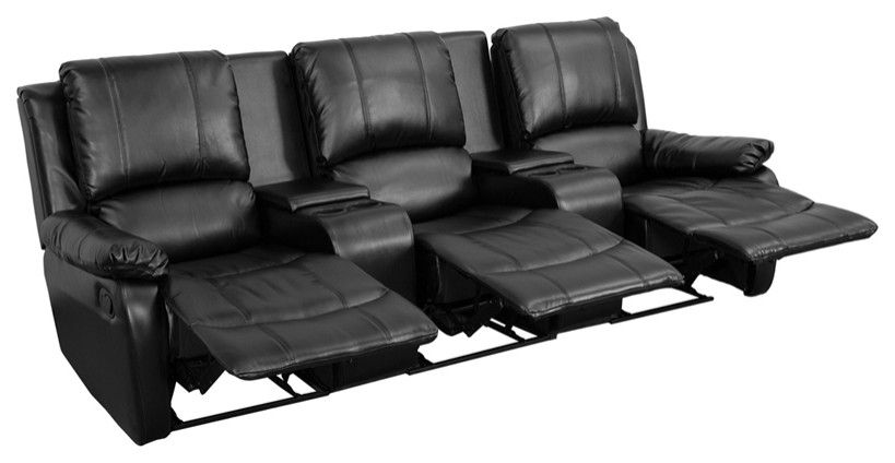 3  Seat Reclining Pillow Back Black LeatherSoft Theater Seating Unit   Contemporary   Theater Seating   by First of a Kind USA Inc  Houzz