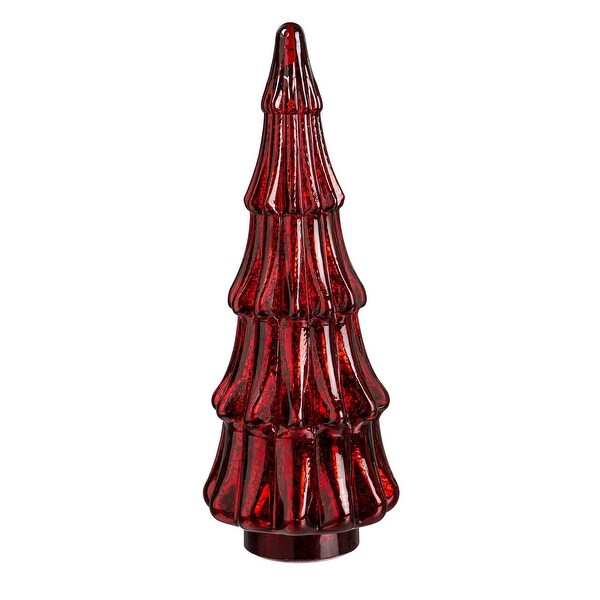 15 in. LED Colored Glass Tree Table Decor Set，Green and Red