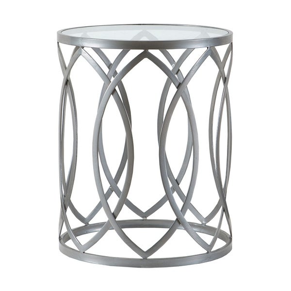 Arlo Metal Eyelet Accent Table with Tempered Glass Top