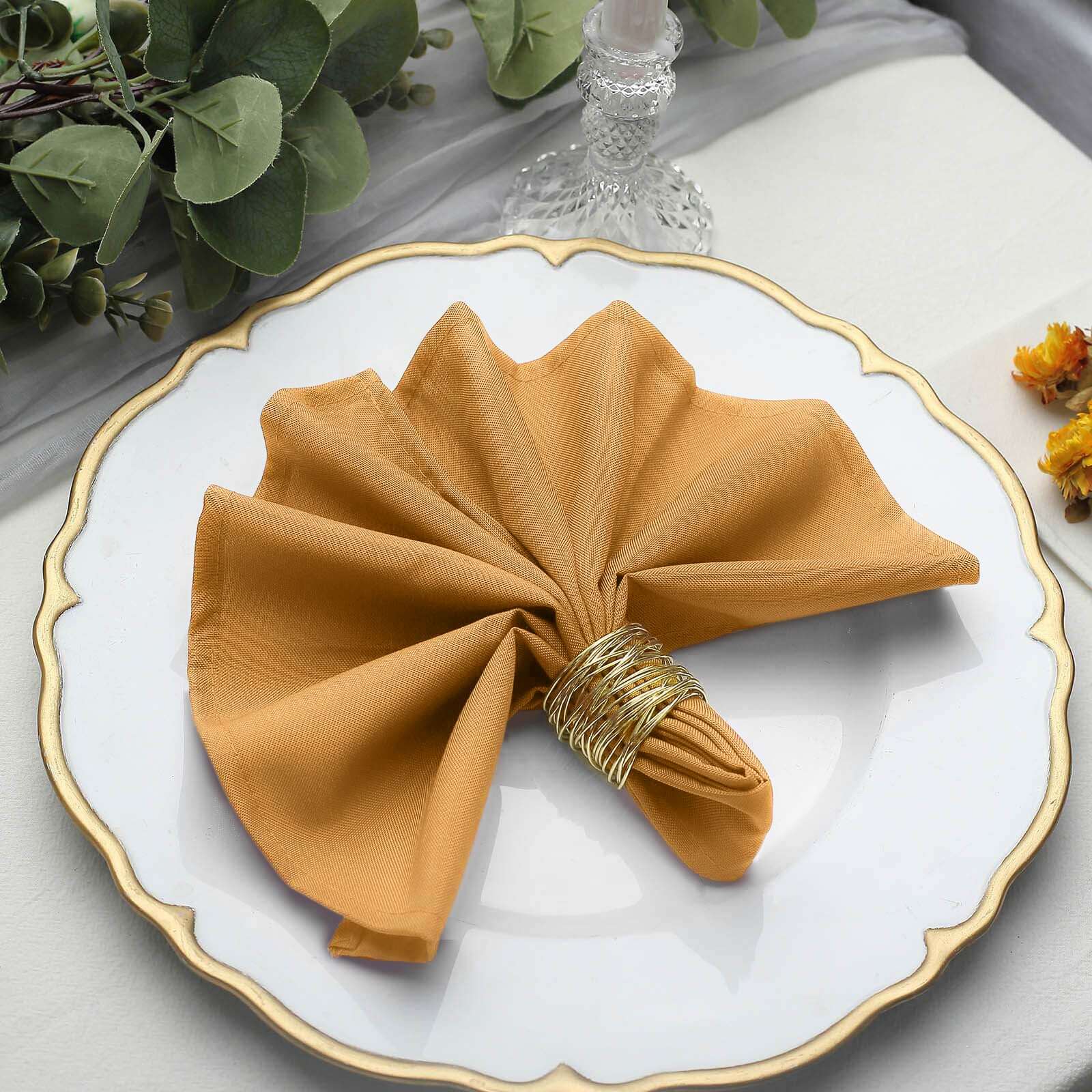 5 Pack Gold Cloth Napkins with Hemmed Edges, Reusable Polyester Dinner Linen Napkins - 17