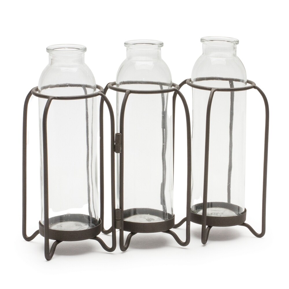 Bottle Vases in Iron Holder 19.75\