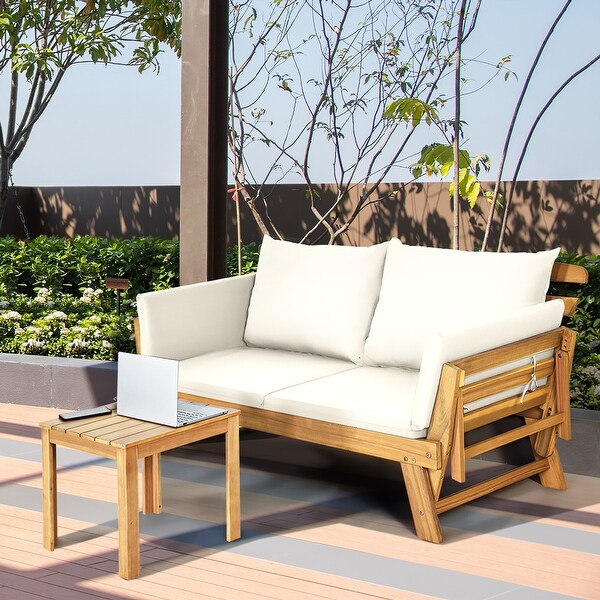 Costway Patio Convertible Sofa Daybed Solid Wood Adjustable Thick