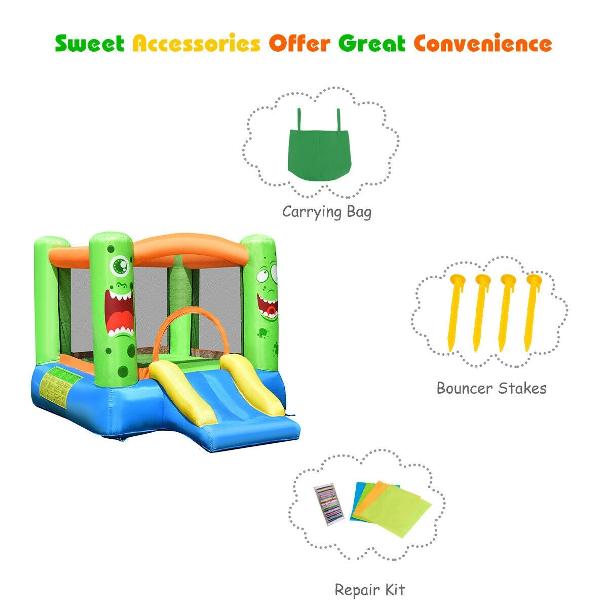 Inflatable Bounce House, Castle Jump and Slide Bouncer with Oxford Mesh Wall