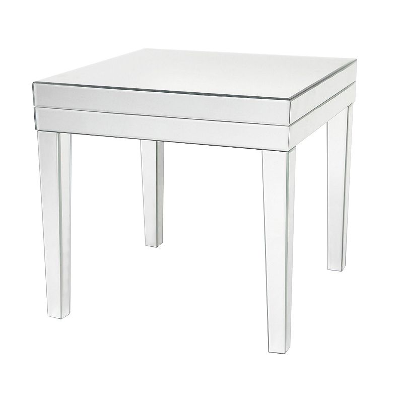 21 Inch Beveled Mirror Wood End Table， Silver