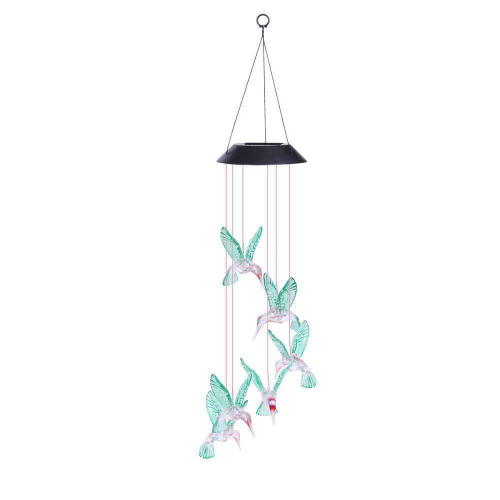 Solar Changing Color Hummingbird Wind Chime， LINKPAL Solar Powered LED Hanging Lamp Windchime Light for Outdoor Indoor Gardening Yard Pathway