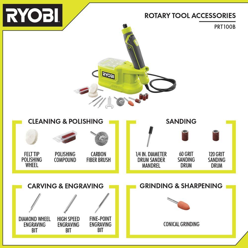 RYOBI ONE+ 18V Lithium-Ion 4.0 Ah Compact Battery (2-Pack) and Charger Kit with Free Cordless Precision Rotary Tool PSK006-PRT100B