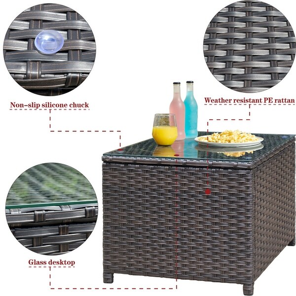 XIZZI Outdoor Rattan Wicker Coffee Table with Glass Top