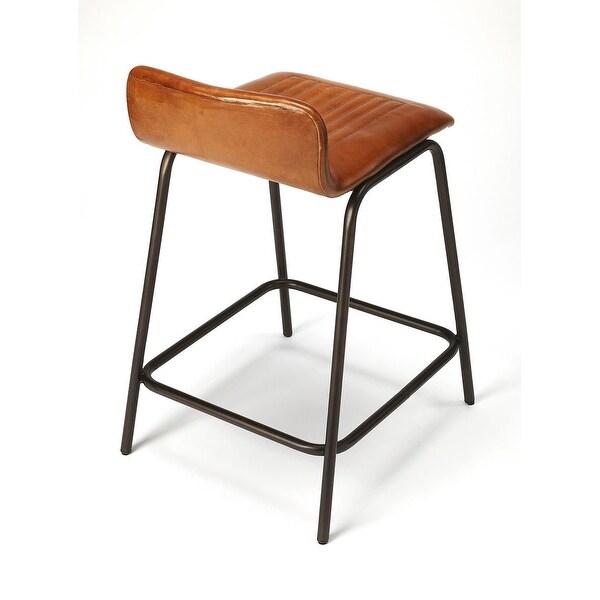 Offex Ludlow Modern Dark Brown Leather and Black Metal Counter Stool - 18